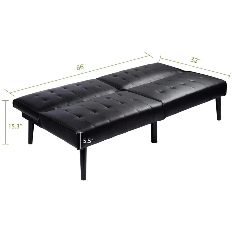 Futon: 66.2'' Wide Faux Leatherette Convertible Sofa-13