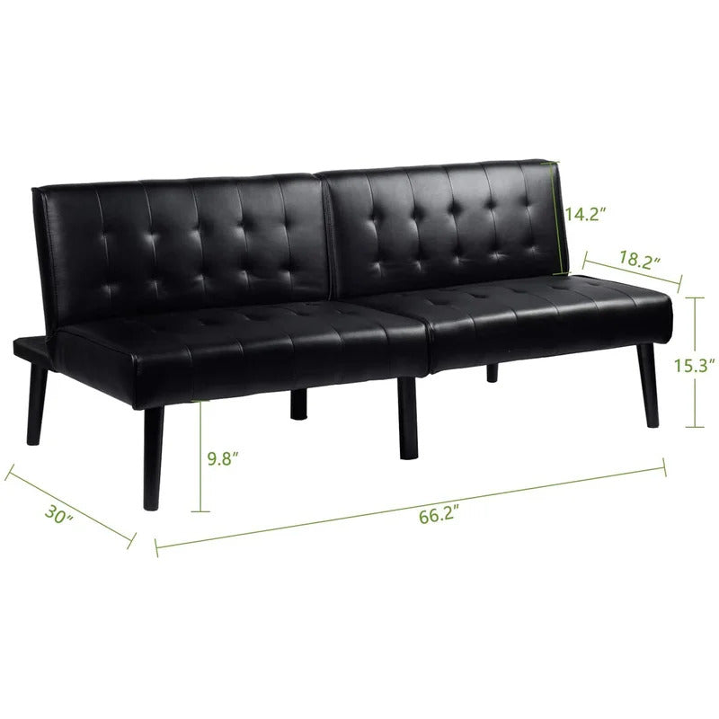Futon: 66.2'' Wide Faux Leatherette Convertible Sofa-14
