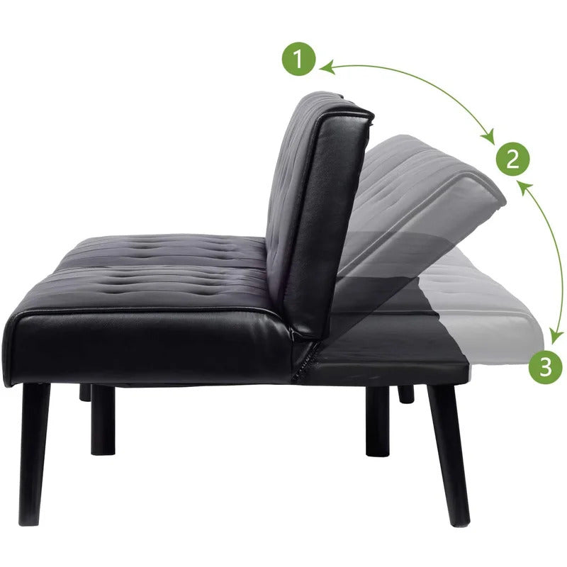 Futon: 66.2'' Wide Faux Leatherette Convertible Sofa-15