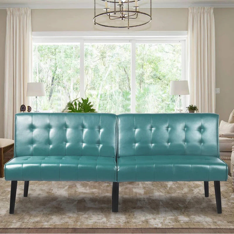 Futon: 66.2'' Wide Faux Leatherette Convertible Sofa-3