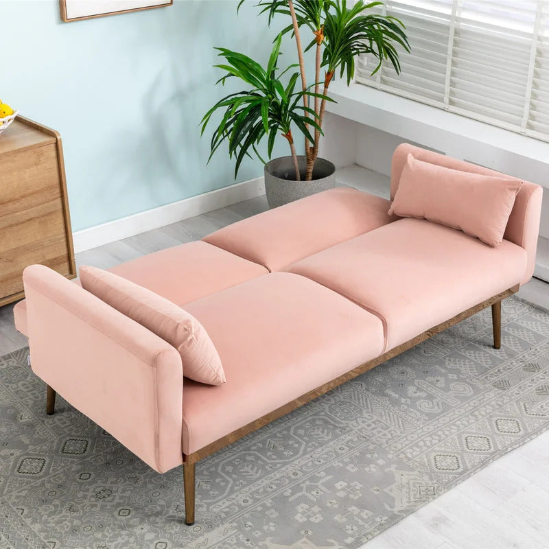 Futon: 68.5'' Wide Velvet Convertible Sofa