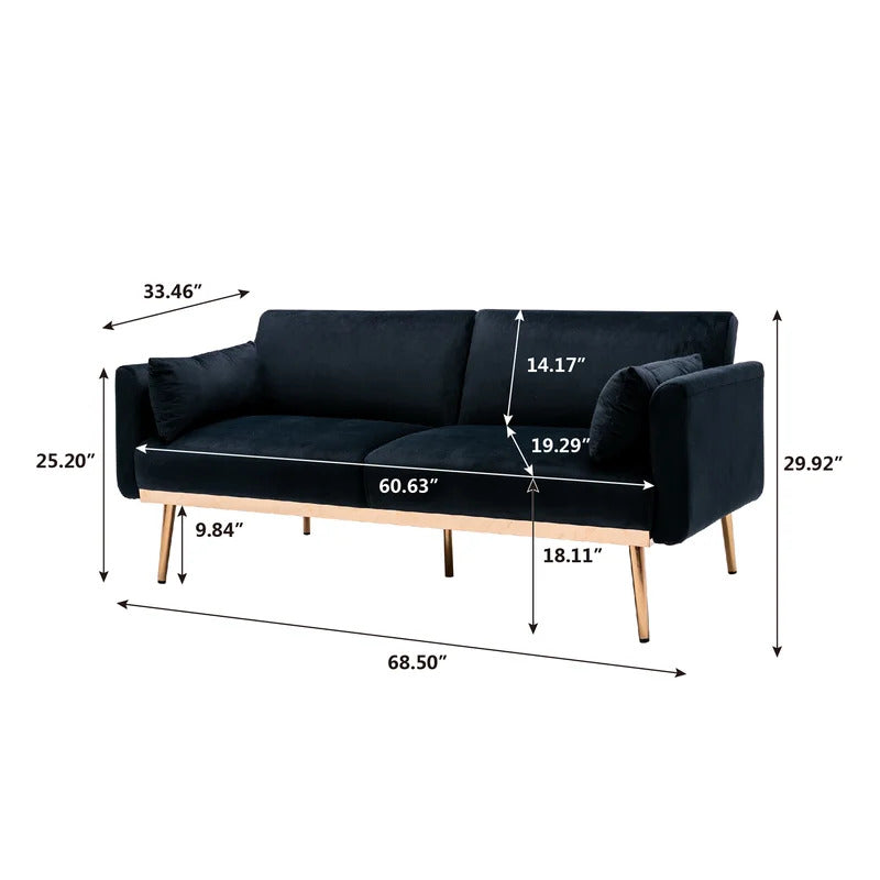 Futon: 68.5'' Wide Velvet Convertible Sofa