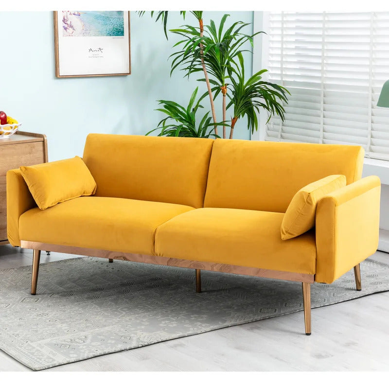 Futon: 68.5'' Wide Velvet Convertible Sofa