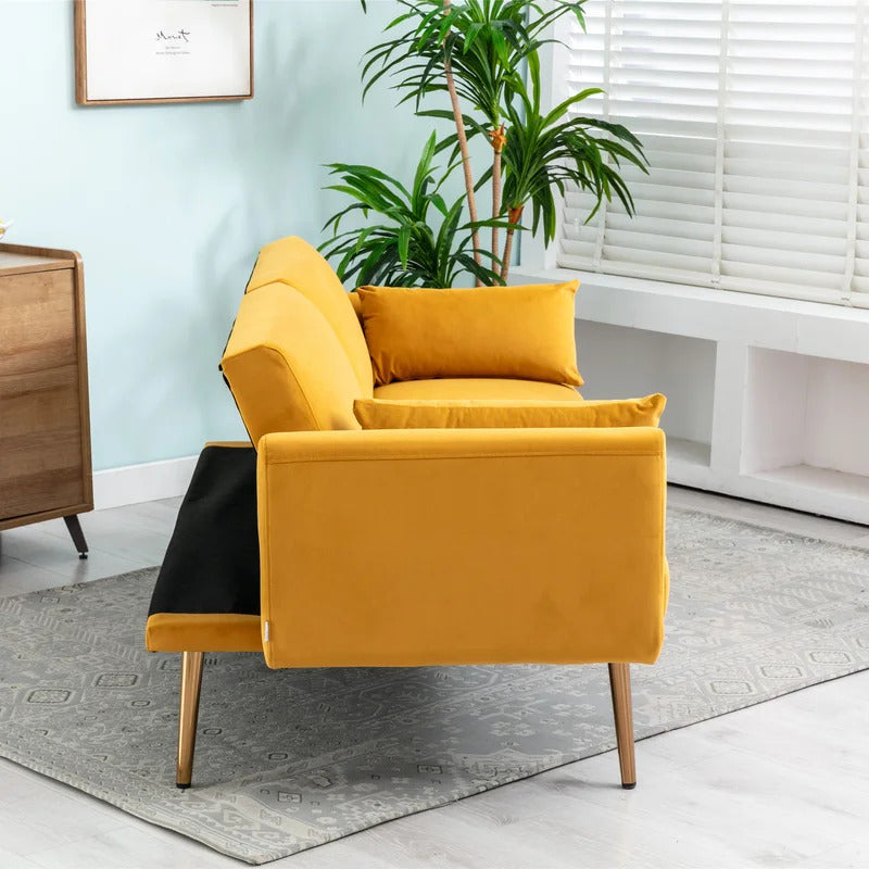 Futon: 68.5'' Wide Velvet Convertible Sofa