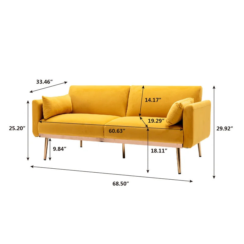 Futon: 68.5'' Wide Velvet Convertible Sofa