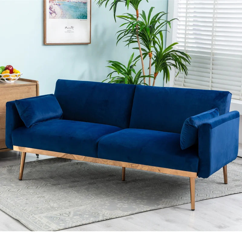 Futon: 68.5'' Wide Velvet Convertible Sofa