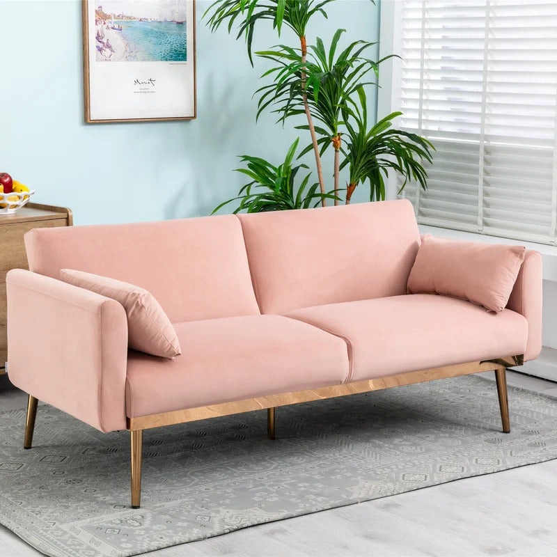 Futon: 68.5'' Wide Velvet Convertible Sofa