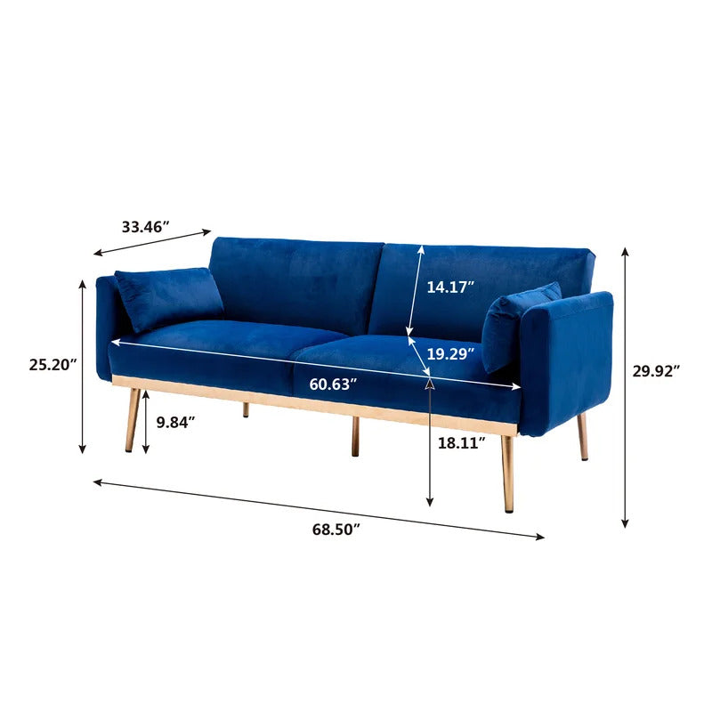 Futon: 68.5'' Wide Velvet Convertible Sofa