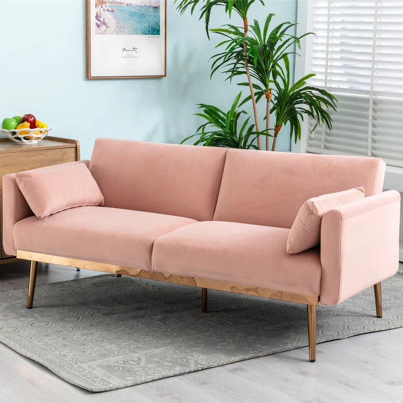 Futon: 68.5'' Wide Velvet Convertible Sofa