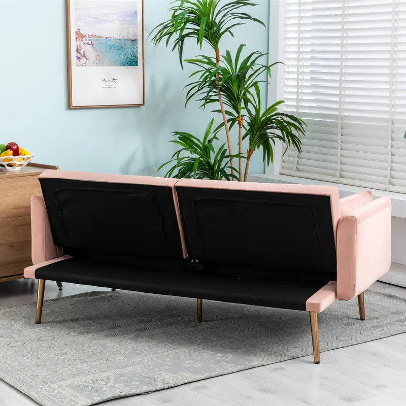 Futon: 68.5'' Wide Velvet Convertible Sofa