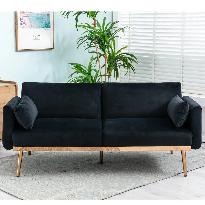 Futon: 68.5'' Wide Velvet Convertible Sofa