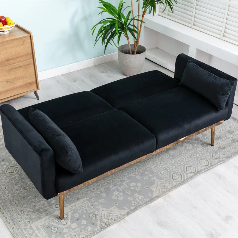 Futon: 68.5'' Wide Velvet Convertible Sofa