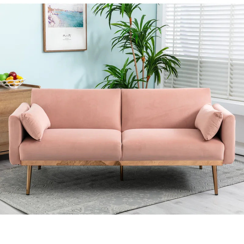 Futon: 68.5'' Wide Velvet Convertible Sofa