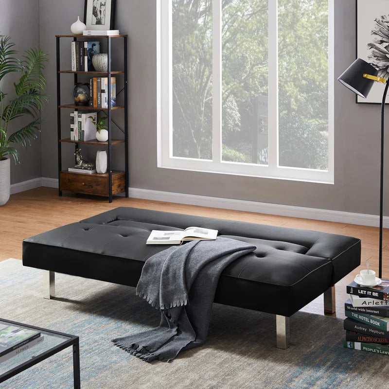 Futon: 68'' Wide Faux Leatherette Convertible Sofa