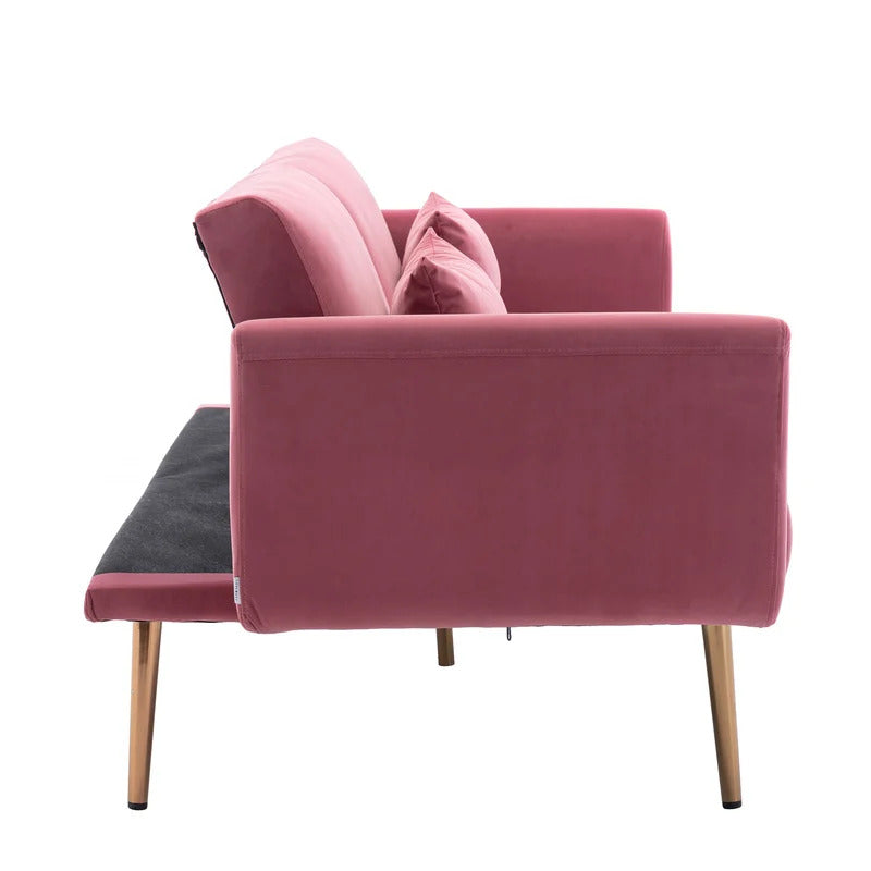Futon: 68'' Wide Velvet Convertible Sofa