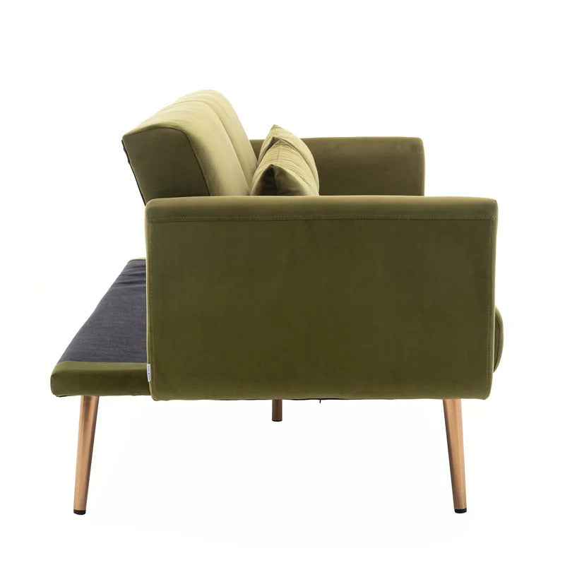 Futon: 68'' Wide Velvet Convertible Sofa