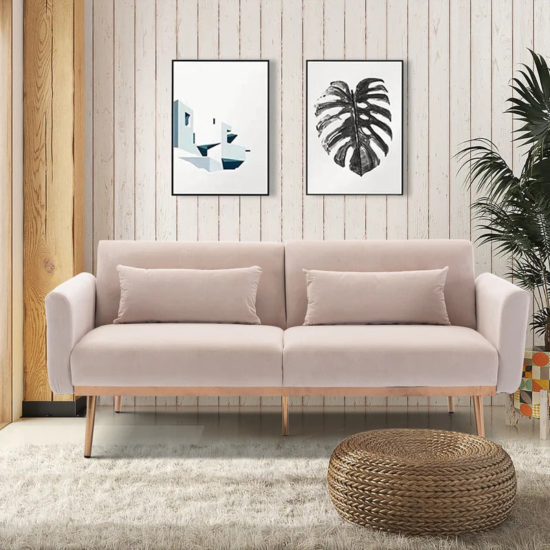 Futon: 68'' Wide Velvet Convertible Sofa