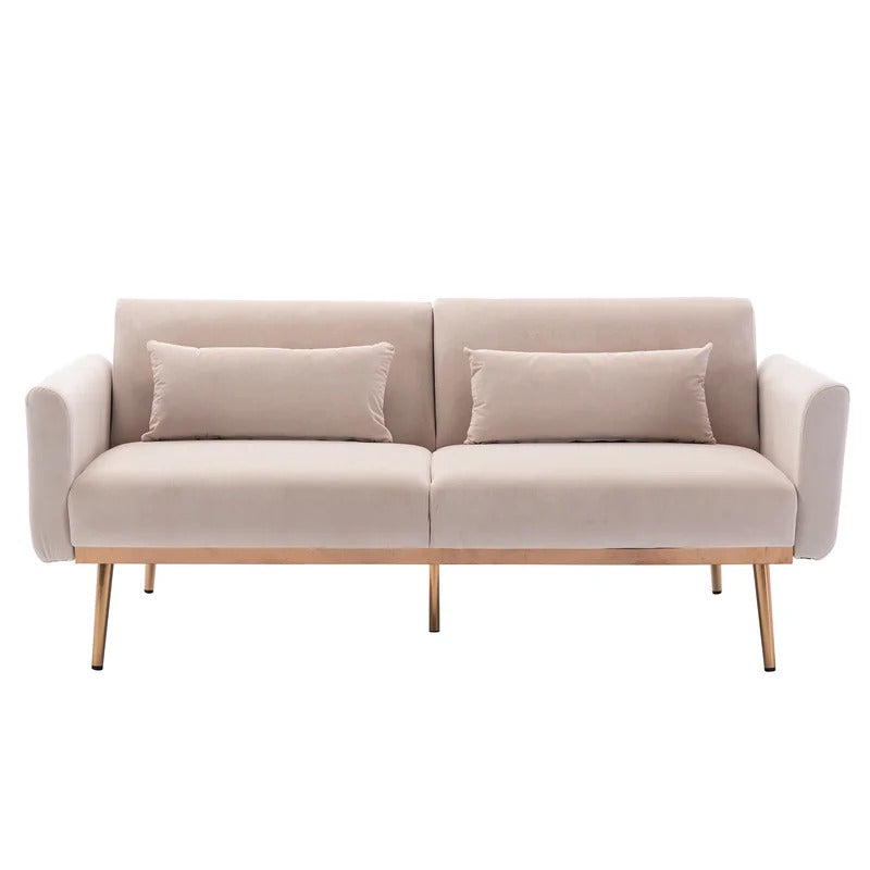 Futon: 68'' Wide Velvet Convertible Sofa