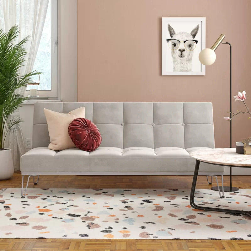 Futon: 69'' Wide Velvet Convertible Sofa
