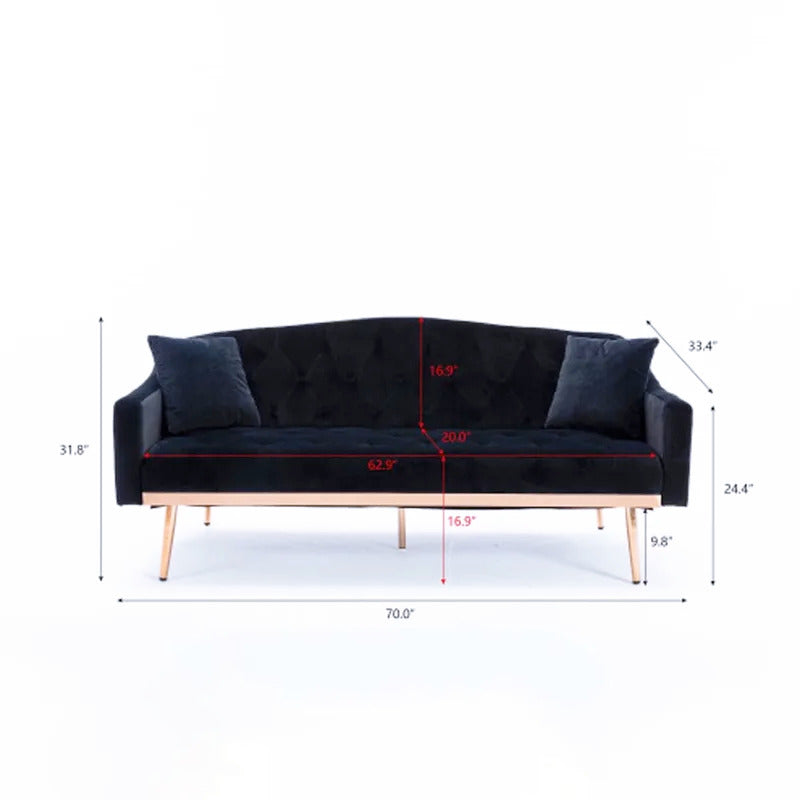 Futon: 70'' Velvet Square Arm Sleeper Sofa