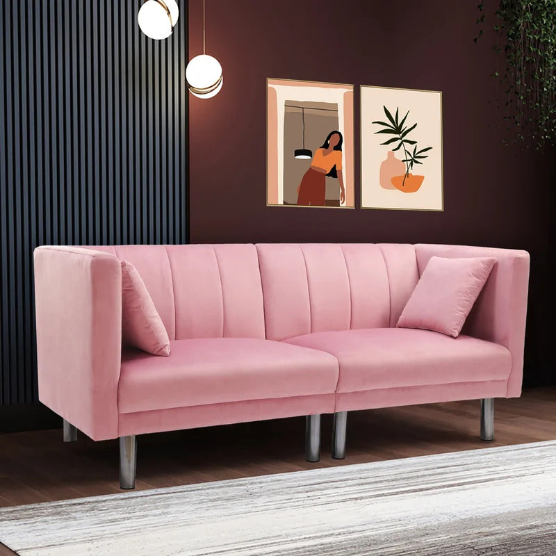 Futon: 73.2'' Wide Velvet Convertible Sofa