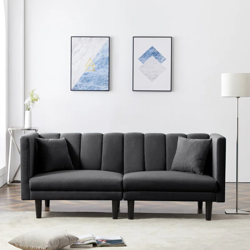 Futon: 73.62'' Velvet Tuxedo Arm Sofa