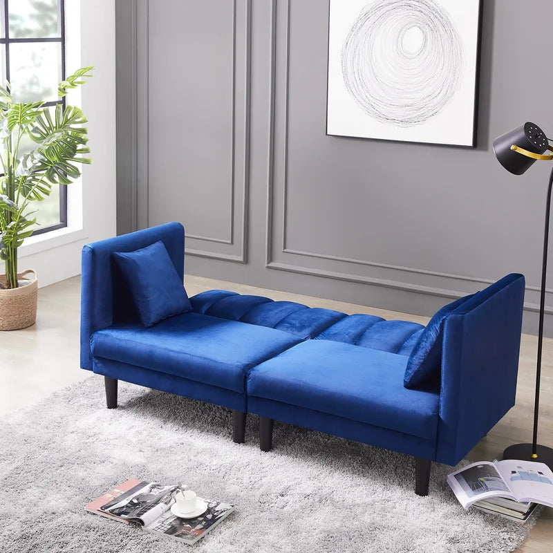 Futon: 73.62'' Velvet Tuxedo Arm Sofa