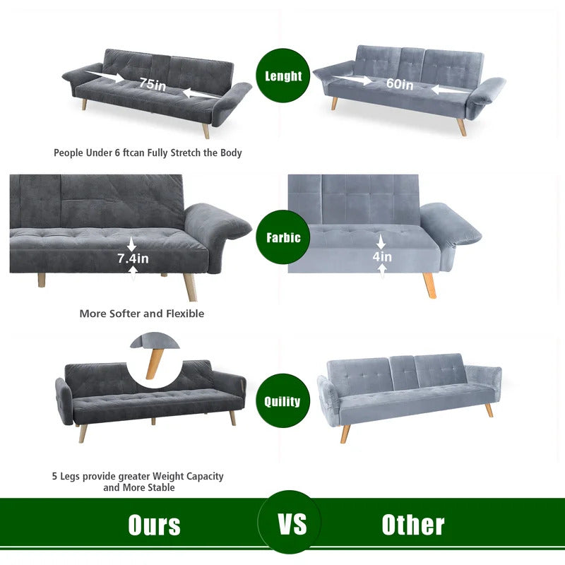 Futon: 75.03'' Wide Convertible Sofa with Storage