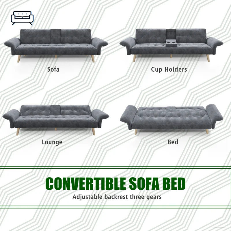 Futon: 75.03'' Wide Convertible Sofa with Storage