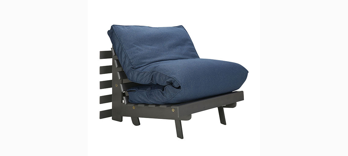 Futon: Blue Wooden Single Futon Sofa Cum Bed