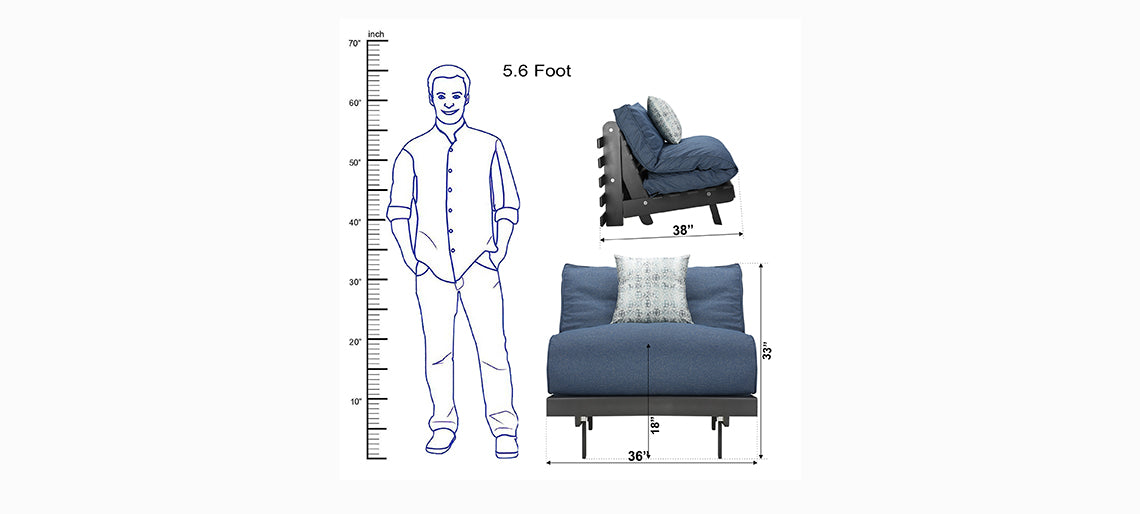 Futon: Blue Wooden Single Futon Sofa Cum Bed