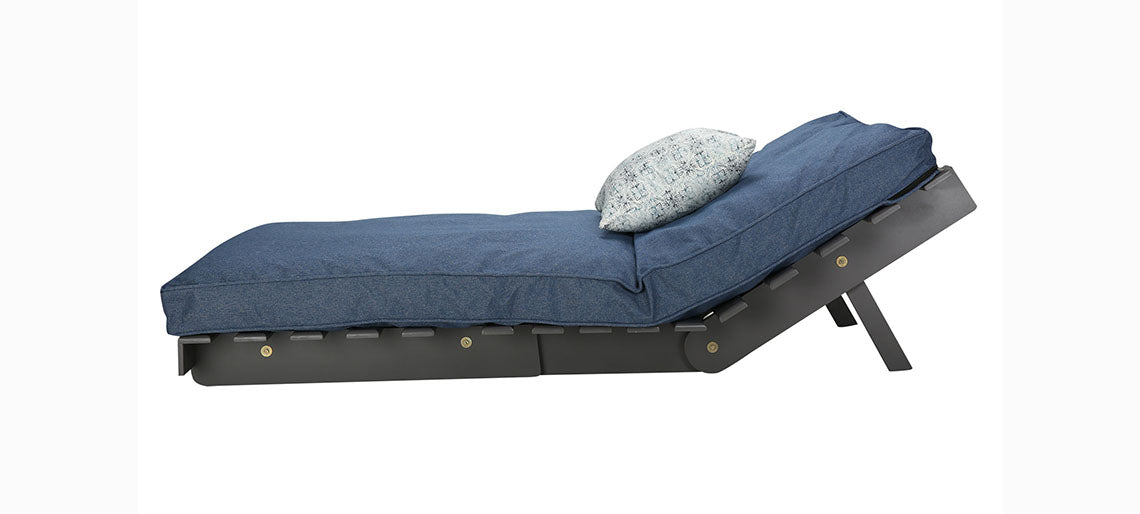 Futon: Blue Wooden Single Futon Sofa Cum Bed