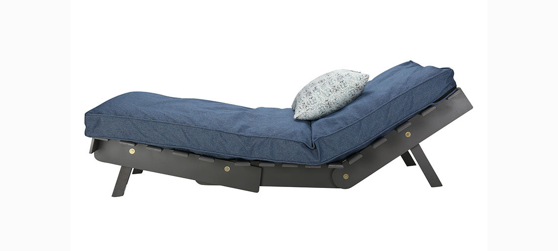 Futon: Blue Wooden Single Futon Sofa Cum Bed