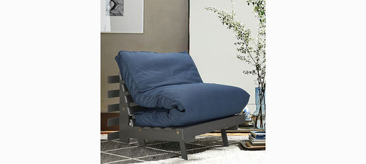 Futon: Blue Wooden Single Futon Sofa Cum Bed