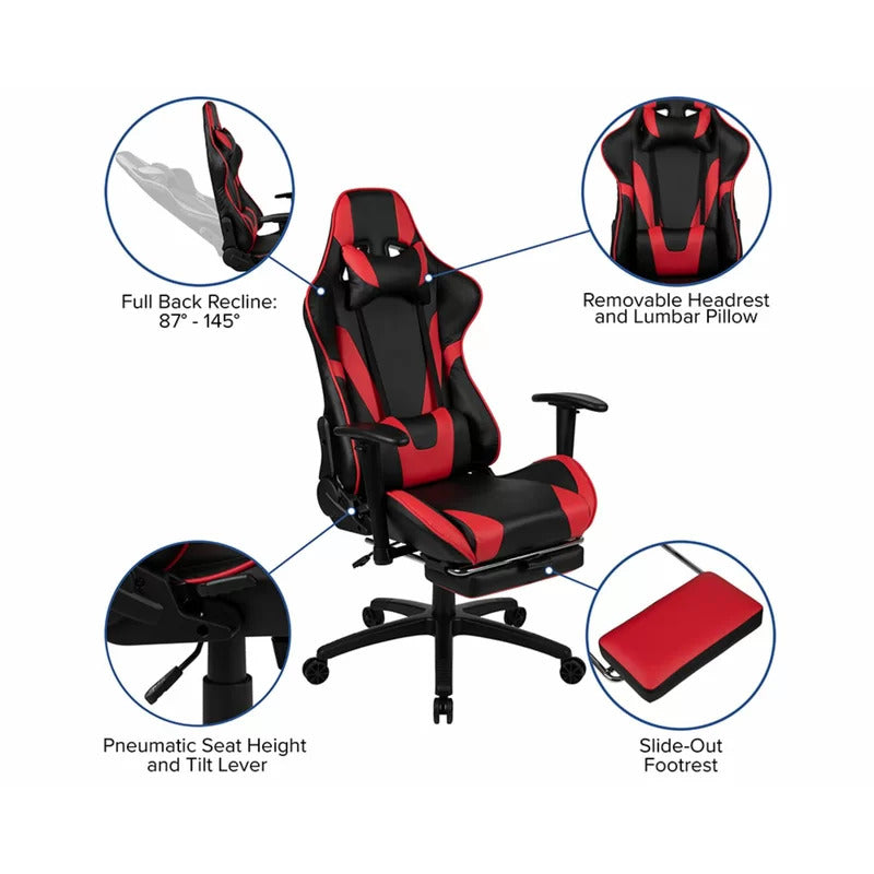 Gaming Chair: Red+Black Adjustable Reclining PC & Racing Game Chair
