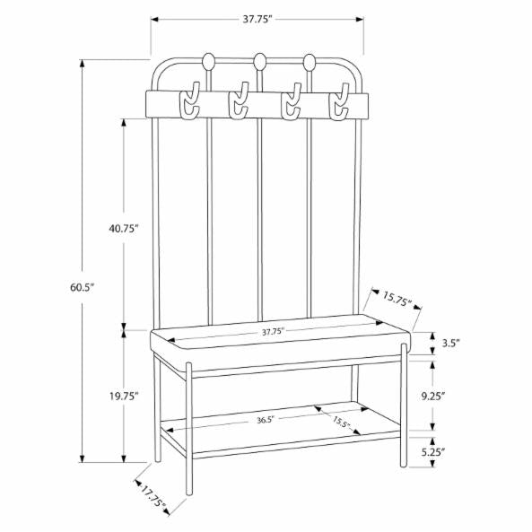 Hall Trees: 60H in. Metal Hall Entry Bench
