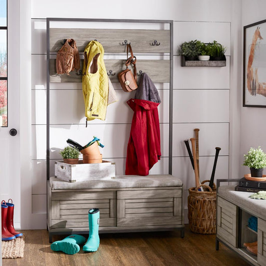 Hall Trees Brushed White Hall Tree Bench