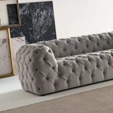 3 Seater Sofa Set:- Hattie Fabric Chesterfield Sofa Set (Grey)