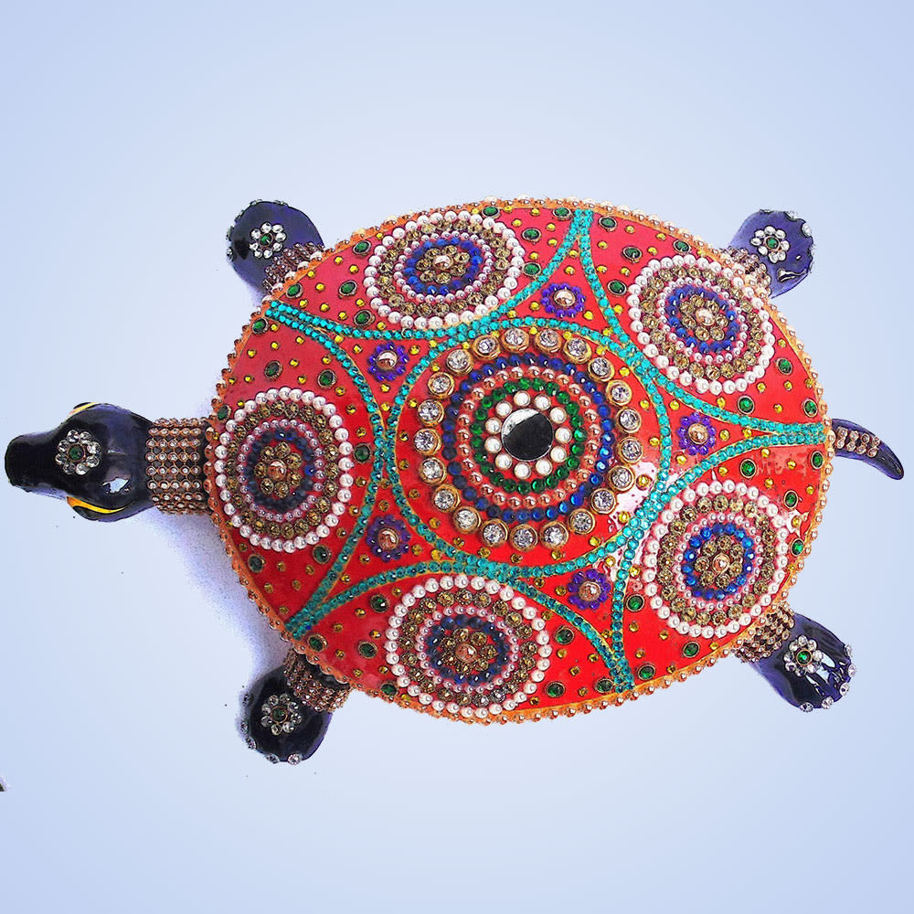 Home Decor : White Metal Tortoise with Stone Work