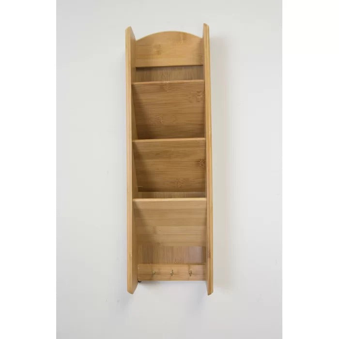 Key Holder: 3 Tier Bamboo Wall Mail Organizer with Key Hooks