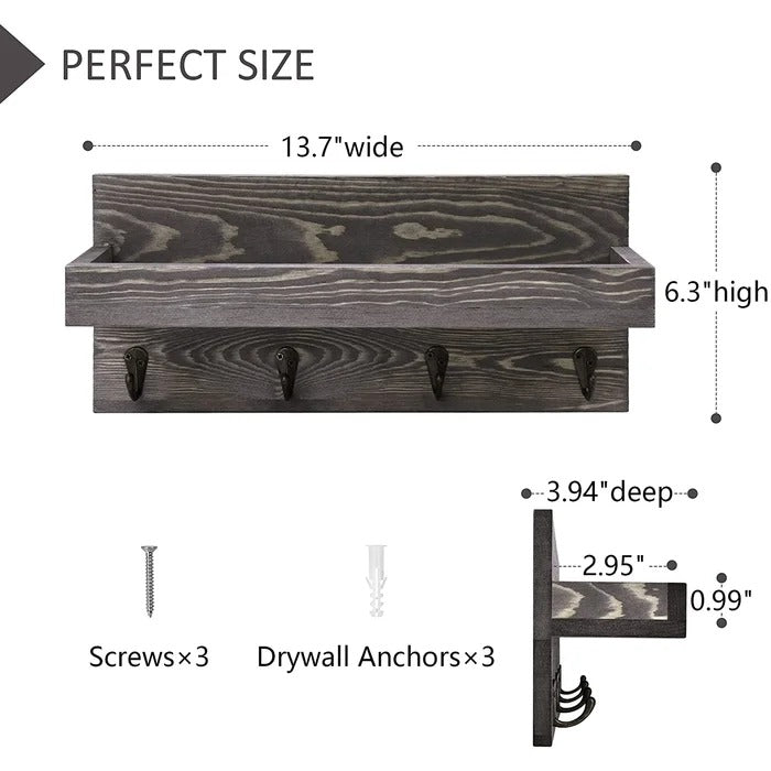 Key Holder: Decorative Wall Shelf Mail Organizer With 4 Key Hooks