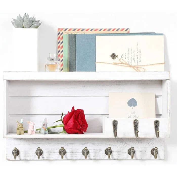 Key Holder: Entryway Wall Mail Organizer with Key Hooks