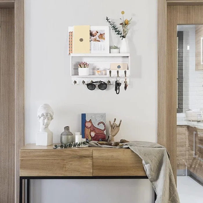 Key Holder: Entryway Wall Mail Organizer with Key Hooks