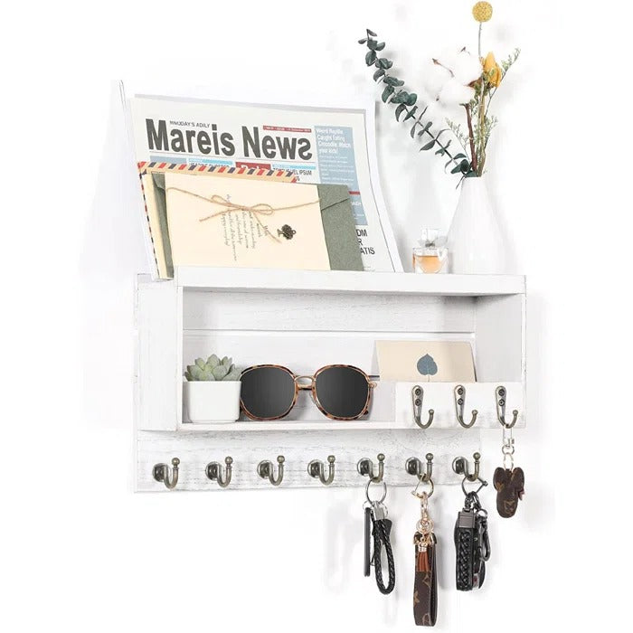 Key Holder: Entryway Wall Mail Organizer with Key Hooks