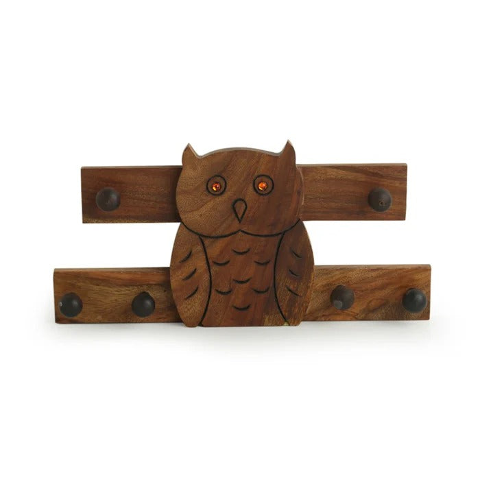 Key Holder: Sheesham Wood Owl  Key Hook (6 Hooks)