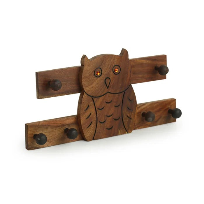 Key Holder: Sheesham Wood Owl  Key Hook (6 Hooks)