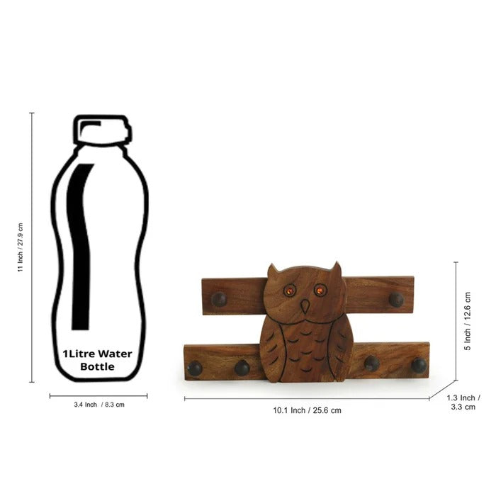 Key Holder: Sheesham Wood Owl  Key Hook (6 Hooks)