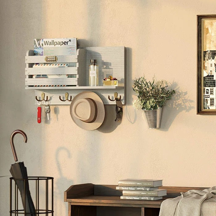 Key Holder: Wall Mail Organizer with Key Hooks