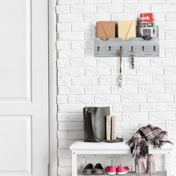 Key Holder: Wall Mail Organizer with Key Hooks