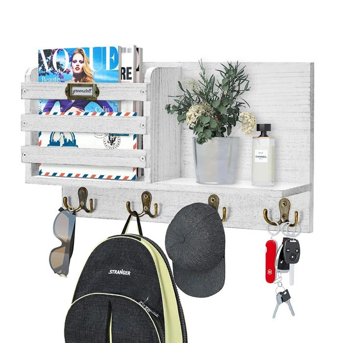 Key Holder: Wall Mail Organizer with Key Hooks